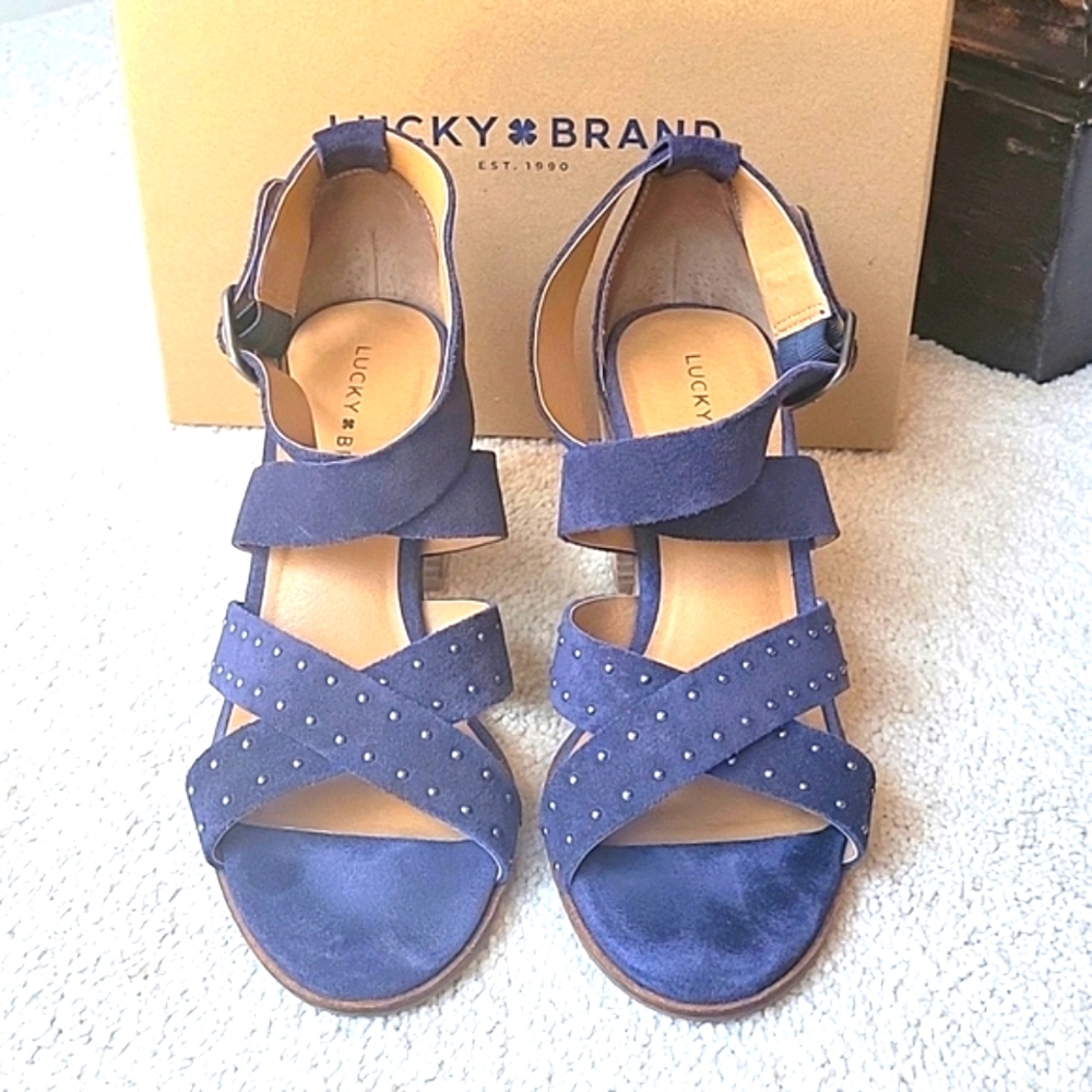 Lucky Brand Stacked Heel Strappy Suede Sandals